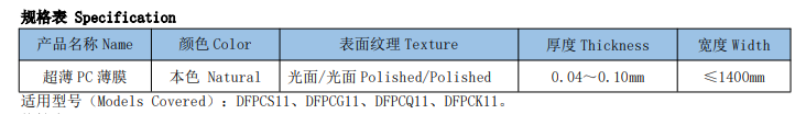 规格表